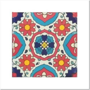 Mexican flower classic style talavera tile baldosa Posters and Art